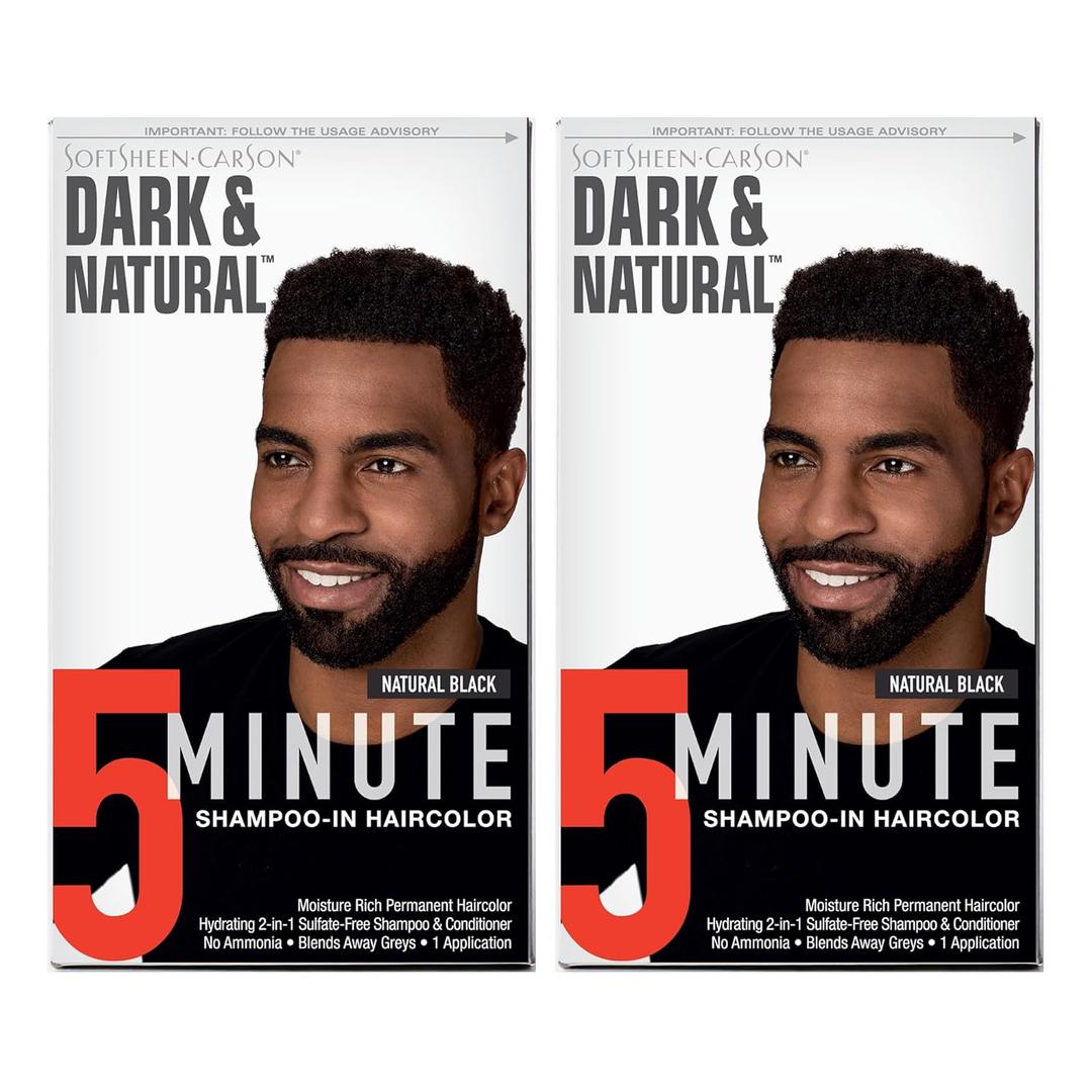SoftSheen-Carson Dark & Natural Hair Color for Men 5 Minutes, Natural Looking Gray Coverage for Up To 6 Weeks, Shampoo-in Permanent Hair Dye, Ammonia Free, Natural Black, 2 Count