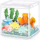 Axolotl DIY Tank Axolotl Craft with 3 Pcs Mini Axolotl Figures Axolotl Beads Axolotl Gift Set Axolotl Charms 3.2 Acrylic Tank (Dark Blue,Cute)