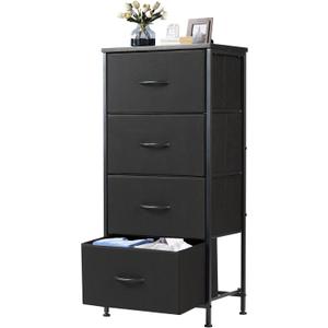 DUMOS Nightstand with 4 Drawers Bedside Table with Removable Fabric Bins Sturdy Steel Frame Wood Top Organizer Furniture for Bedroom Closet Living Room, 11.8"D x 17.7"W x 37.4"H