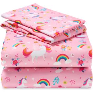 Joiedomi Kids Twin Sheet Set Unicorn - 3 Piece Soft Microfiber Bed Sheets - Deep Pocket Wrinkle Free, Cozy Toddler Bedding Set, Fade Resistant Breathable for Boys Girls Teens