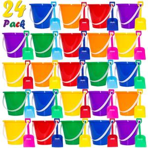 Holady 5.28'' Inch Sand Beach Buckets Pail with Shovels,Sand Bucket Water Pail for Beach Fun Great Summer Party Accessory(24 Bucket+24 Shovels)