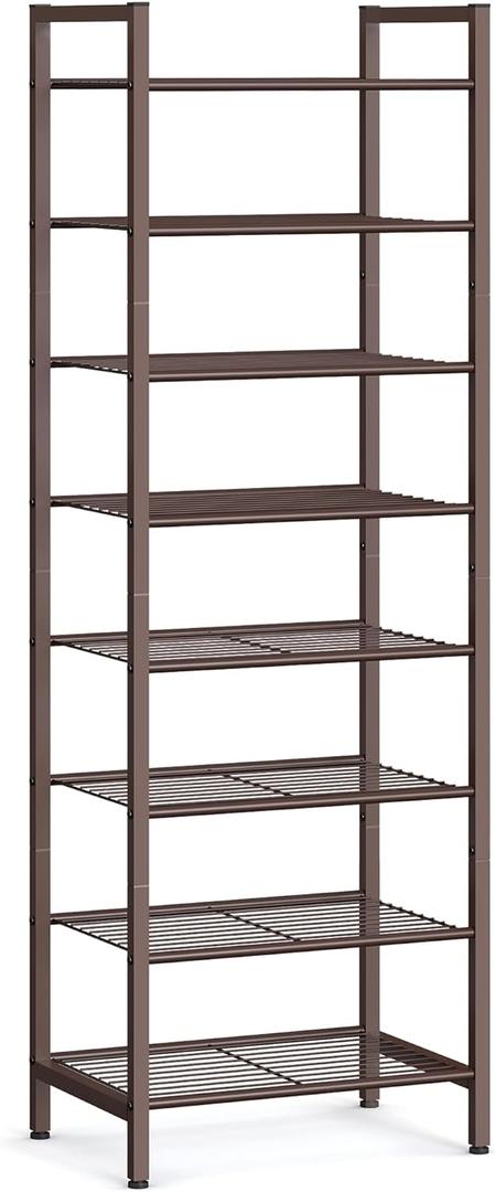 SONGMICS Narrow Shoe Rack - Sturdy 8 Tier Metal Tall Shoe Rack Shelf, Slim Shoe Storage Organizer for Closet Entryway Small Spaces, Bronze, 12"D x 17.6"W x 50.6"H
