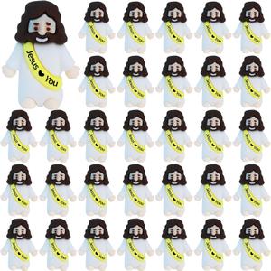 ILHSTY 32 Pcs Little Jesus Figures  Mini Rubber Jesus Toys Jesus Love You for Easter Egg Fillers Egg Hunts Religious Party Favors Gifts Hide and Seek Baptism Gifts Sunday School (Yellow)