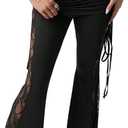 Verdusa Women's Lace Pants Fold Over Flare Leggings Bell Bottoms Rave Outfits Going Out (Black)