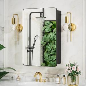 Medicine Cabinet 20x30 Inch, Aluminum Bathroom Mirror Cabinet with Storage, Recessed or Surface Mount, Black Vanity Storage Unit with 3 Anti-Tip Adjustable Acrylic Shelves, Soft Close Hinge