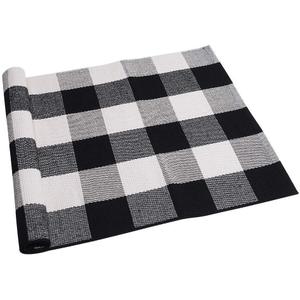 SEEKSEE Cotton Buffalo Plaid Rug 2'x3' Black and White Checked Rug Washable Doormats Indoor Outdoor Rugs for Layered Front Door Mats, Porch, Kitchen, Farmhouse, Entryway (2' x 3' (Rectangular), Black and White Plaid)