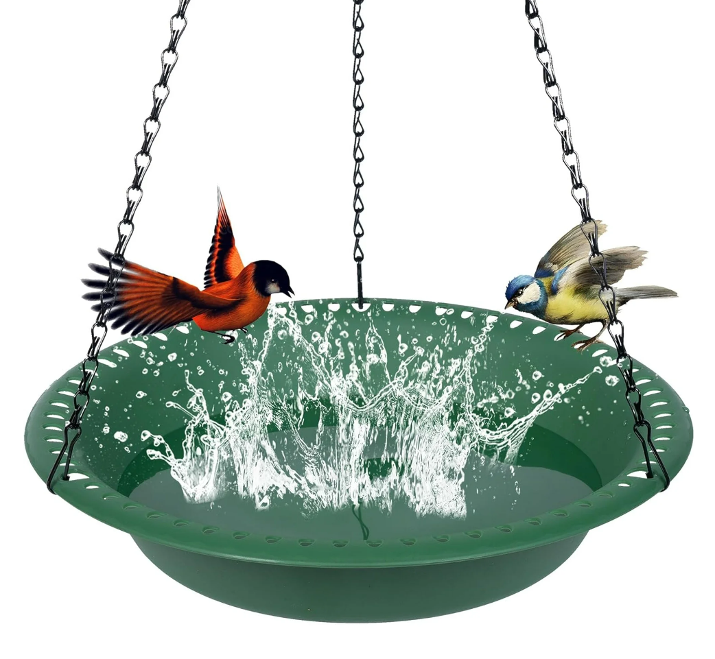 Bird Bath for Outside Heavy Duty, 12 inch Hanging BirdBath Bowl Only with 22” Rust-Proof Chains, Hanging Bird Feeder for Outdoors Water Tray or Bird Seed for Garden Backyard Decor (Green 1 Pack)