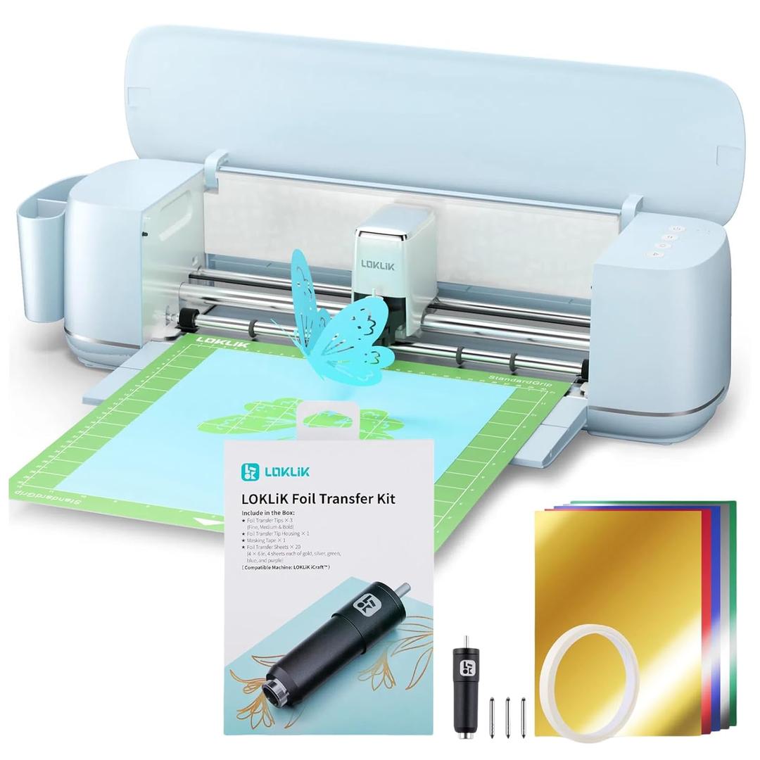 LOKLiK Vinyl Cutter Machine & Foil Transfer Kit, Includes 20 Foil Transfer Sheets, 3 LOKLiK Tools in 1 with Interchangeable Tips (Fine, Medium & Bold)