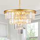 10 Light Modern Gold Crystal Chandelier for Dining Room 24'' Dining Room Light Fixture Contemporary Pendant Round 4-Tier Adjustable Height for Living Room, Foyer, Entryway, Bedroom