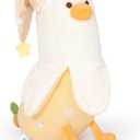 PEACH CAT Banana Duck Plush Pillow Wear Long Star Nighcap Plushies Toy Cute Stuffed Animals Gifts for Kids White and Yellow 19.7"