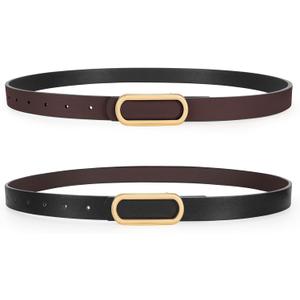 SANSTHS Reversible Belts for Women, Two-in-one Thin Waist Belt Women for Dresses Jeans Coats with Gold Buckle (Fits waist from 43"-46", 1pack-black/Coffee)