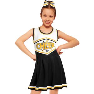 JenPen Cheerleader Costume Cheerleading Outfit Dress Cheer Uniform with Bow Halloween Dress up Gifts(3-5 Years,Black and Gold)