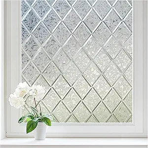 Window Privacy Film Decorative Frosted Glass Window Film, Sun Blocking Stained Glass Clings, Static Cling Removable Stickers for Home Door Coverings, Lattice Pattern