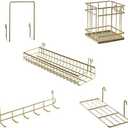 PEAUARL Metal Mesh Wall Grid Panel Hanging Basket,Display shelf,Pen Holder,Hooks Rack,Bookshelf,Decorative Desk Storage Organizer For Office,Study,Set of 5 (Gold)