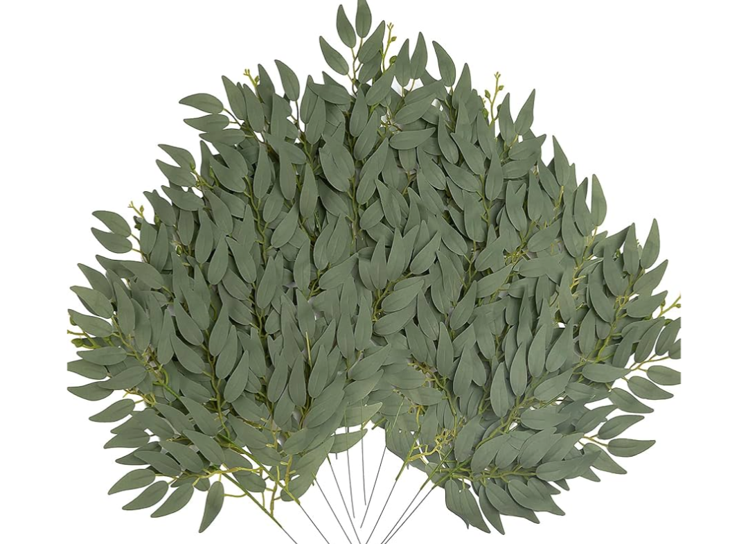 36pcs Artificial Italian Ruscus Greenery Stems 21" Faux Greenery Picks Silk Willow Leaves Stems Hanging Spray for Wedding Arch Bridal Bouquet Table Centerpieces Crafts Vase Filler Home Decor