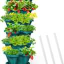 Strawberry Vertical Planters Tower Garden 3 Pack, 7 Tiered Stacking Herb Vegetable Planter with Support Pole Indoor and Outdoor - Hunter Green
