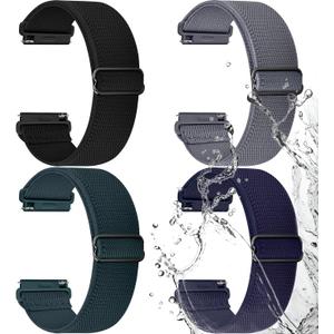 Fullmosa Water-resistant Quick Release Watch Bands 18mm 20mm 22mm Nylon Elastic Braided Watch Straps, Soft Adjustable Solo Loop Wristband for Garmin Samsung Galaxy Amazfit Women Men 20mm Black/Deep Grey/Dark Green/Midnight Blue