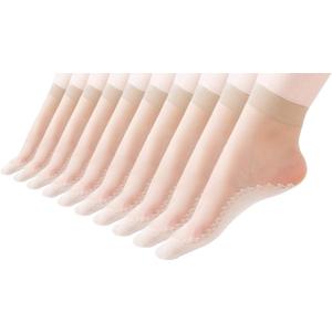 5 x Women's 10 Pairs Silky Thin Nylon Short Ankle Socks (Gold)