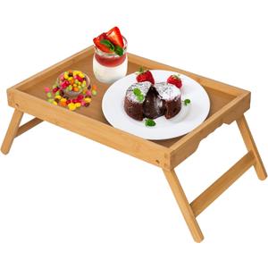 Artmeer Bed Tray Table with Folding Legs, Bamboo Breakfast in Bed for TV Table, Laptop Computer Tray, Eating, Snack Tray (Bamboo) (Medium)