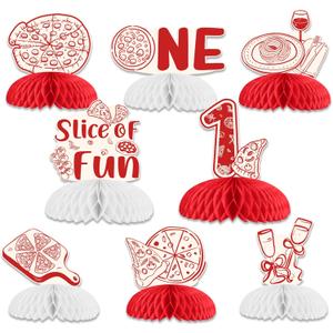 Cheereveal 8PCS Pizza 1st Birthday Honeycomb Centerpieces, Slice of Fun Table Topper Decorations, Italian Food Cooking Themed First Birthday Baby Shower Party Supplies