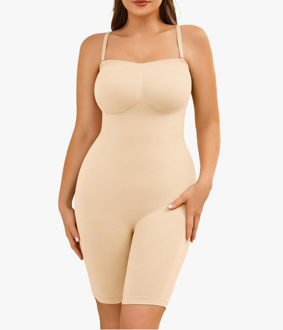 Strapless Shapewear Bodysuit Women Tummy Control Seamless Body Suits with Detachable Shoulder Straps Mid Thigh M