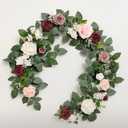 Ling's moment 5FT Burgundy Artificial Flower Garland Dusty Rose Floral Garland Arch Flowers Vine for Wedding Party Backdrop Decor Mantel Home Table Centerpieces Wall Decorations Cream