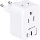 European Travel Plug Adapter USB C, HANYCONY International Plug Adapter, US to Europe Adapter Plug 2 Outlets 3 USB Ports(2 C Port), Type C Power Adapter to Italy Spain France Portugal Iceland Germany