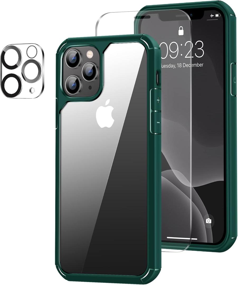 Amizee Compatible with iPhone 11 Pro Max Case [Military Grade Protection] with Screen Protector and Camera Lens Protector Crystal Clear Back Slim Phone Case for iPhone 11 Pro Max - Green