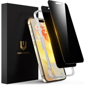 UNBREAKcable Privacy Screen Protector for iPhone 15 Pro Max, Shatterproof Tempered Glass [True 28Anti Spy] [9H Hardness] [Easy Installation Frame] Private Protector for iPhone 15 Pro Max 6.7"- 2 Pack (Black)