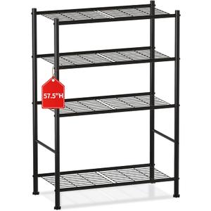 Storage Shelves - 4 Tier Wire Shelving Unit, Metal Shelving Organizer, Garage Storage Shelf, Bathroom Storage for Laundry Room, Closet, Kitchen & Pantry, 28.9" W x 11.8" D x 57.5" H, Black 