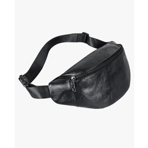 Geestock Black Leather Fanny Pack, Waterproof Waist Bag for Men&Women, Belt Bag, Fashion Crossbody Bags for Running, Hiking, Cycling, Outdoor Sports