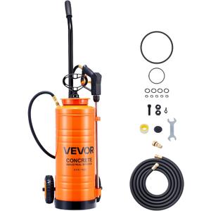 VEVOR Industrial Concrete Sprayer with Wheeled Cart, 3.5 Gallon Stainless Steel Sprayer, Heavy Duty Tri-Poxy Pump Sprayers, 20.5"Wand, 48" & 120"Hoses, 2 Brass Nozzles for Construction, Lawn & Garden
