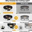 Black Flush Mount Ceiling Light Fixtures, 2-Light Ceiling Mount for Farmhouse with Seeded Glass Lampshade, Industrial Flush Mount Light Fixture Farmhouse for Hallway, Kitchen, Entryway and Foyer