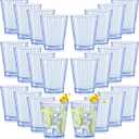 24 PCS Plastic Ribbed Drinking Glasses 10oz Blue Unbreakable Vintage Ripple Stemless Wine Glasses Cocktail Tumbler Glass Cups Disposable Retro Glasses Drinkware for Wedding Baby Shower Birthday Party