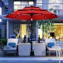 Kingdura 10ft 3-Tier Patio Umbrella with Solar Lights, Table Umbrella Outdoor Patio with Easy Crank & Tilt, 8 Sturdy Ribs, UV Protection, 32 LED Lights for Deck, Poolside, Market (Red)