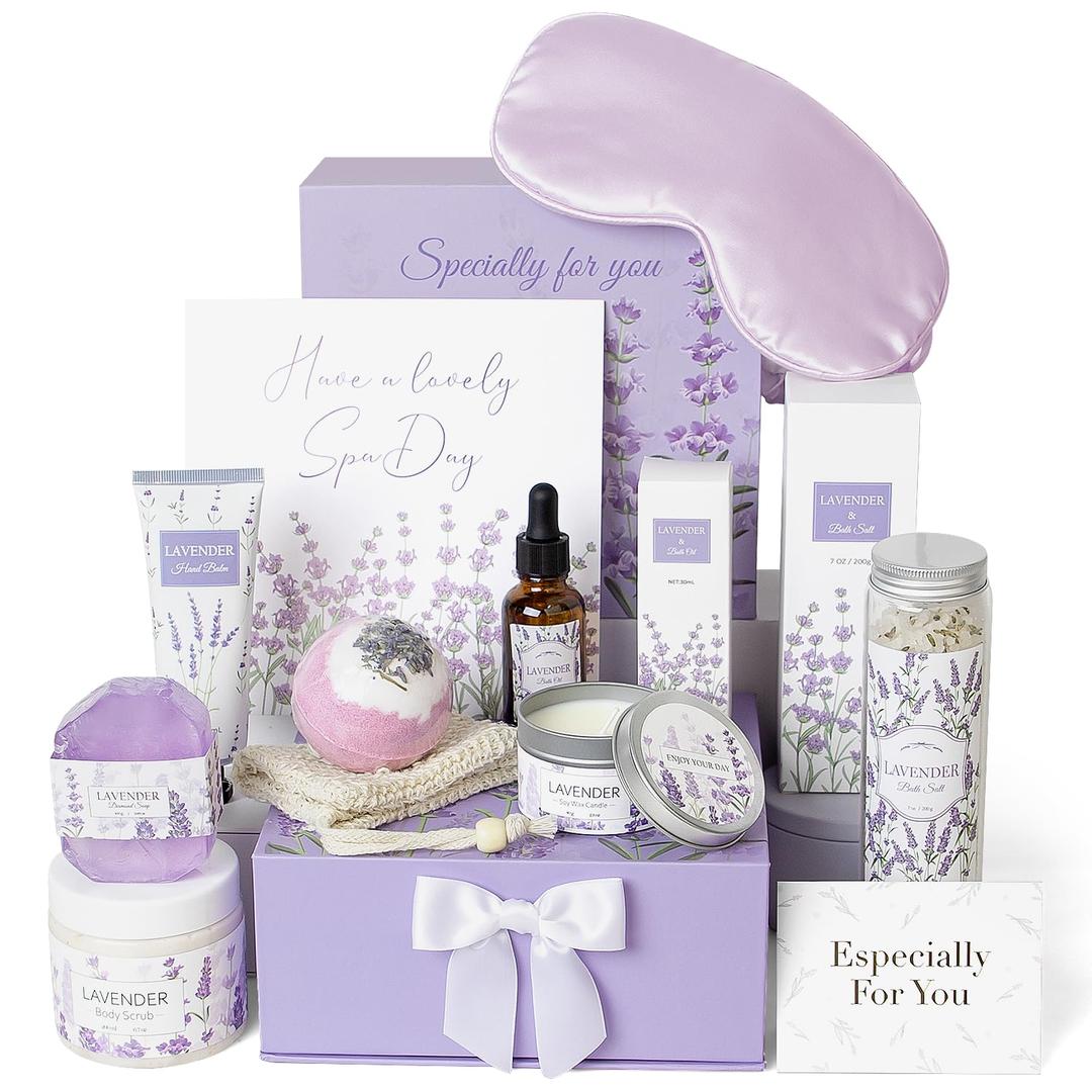 Lavender Spa Gifts Set, 11 Pcs Bath Gift Set for Women, Relaxing Spa Gifts, Home Spa Products, Birthday Gifts for Women Valentine's Day