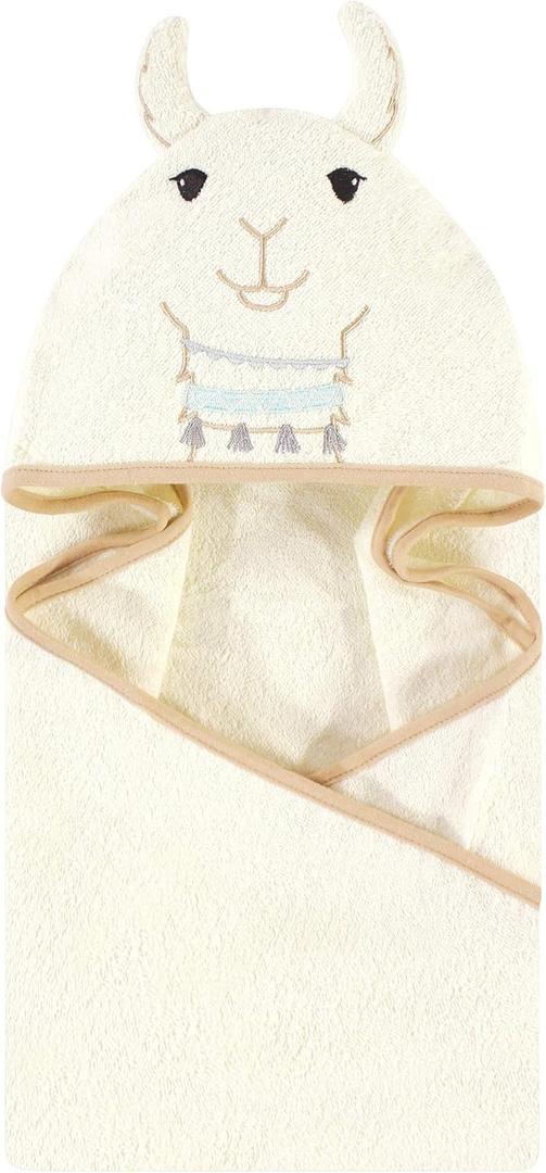 Little Treasure Unisex Baby Cotton Animal Face Hooded Towel, Neutral Llama, One Size