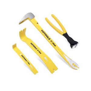 4-Piece Pry Bar Set, 12-Inch Utility Claw Pry Bar, 10-Inch & 7.5-Inch Flat Pry Bars Crowbar Claw, 8-Inch End Cutting Pliers, Nail Remover Tool for Baseboard, Floor, Nails Removal
