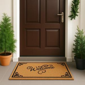 LuxUrux Coco Coir Welcome Mat - Heavy-Duty Backing, 17'' x 30'' Natural Door Mat - Easy to Clean, Beautiful Color for Outdoor and Indoor Use - Home Decor