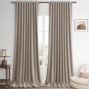 Hokibero Light Brown Linen Blend Blackout Curtains 84 Inch Length 2 Panels Set for Bedroom Back Tab Pleated Look for Living Room Darkening Curtains Elegant Thermal Insulated Black Out 52x84