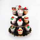 YLDW 3-Tier Cupcake Stand, Lace Trim Cake Stand Holder, Tiered DIY Cupcake Stand Tower for Dessert Table Displays, Birthday Theme Party Favors Decoration, Floral Tea Party, 12" W x 12.8" H, Black
