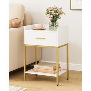 Nightstand,3-Tier Modern Night Stand,Bedside Table with Storage Drawer and Shelf,Small Side Table for Bedroom,Living Room,White