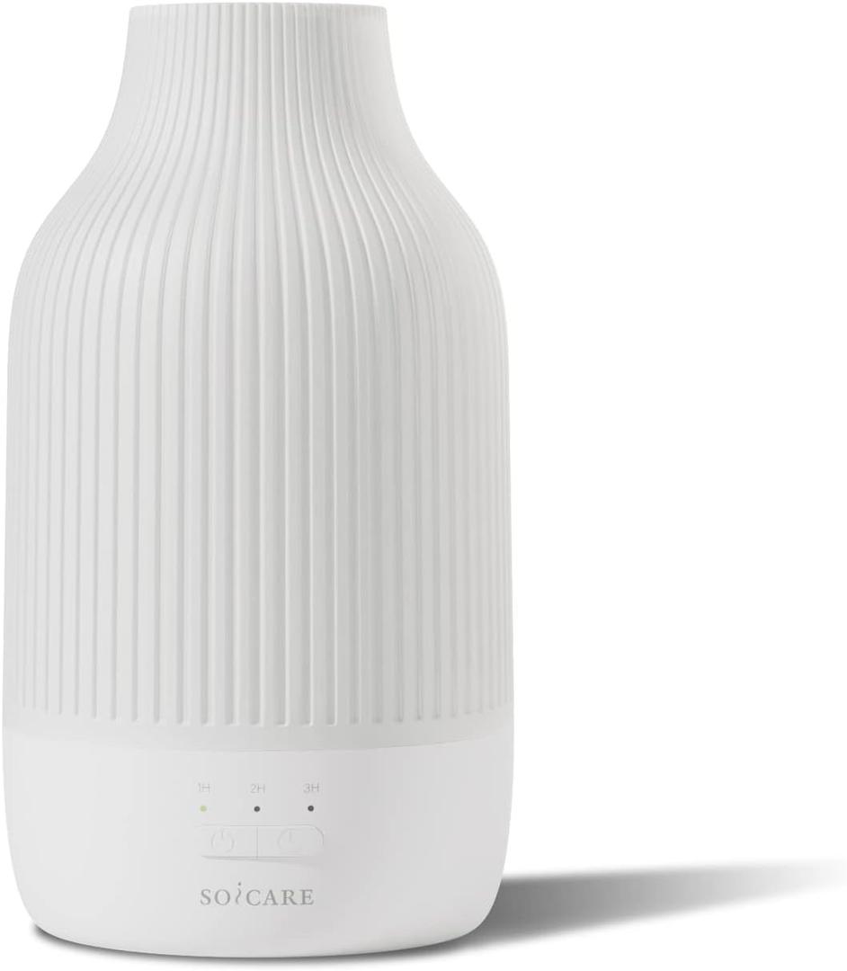 SOICARE Cordless Rechargeable Diffuser, Battery Operated Mini Portable Wireless Diffuser for Essential Oils, 80ML Small USB Essential Oil Diffuser with Warm Light (White)