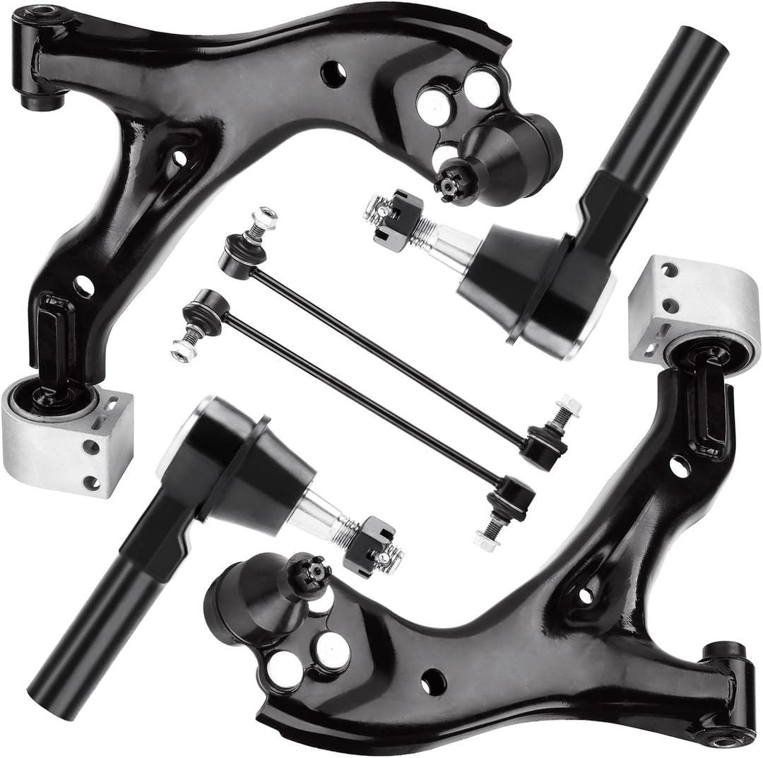 6PCS Front Lower Control Arm for Chevy Equinox 2005-2009 (08-09 3.4 V6), Pontiac Torrent 2006-2009 (08-09 3.4 V6), Saturn Vue 2002-2007 w/Ball Joint + Outer Tie Rods Suspension Kit K621129 K621136