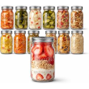 12 Pack 32 OZ Wide Mouth Glass Mason Jars with Airtight Lids, Reusable Food Storage Containers for Canning, Pickling, and Fermenting,Microwave & Dishwasher Safe