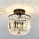 YYJLX Small Crystal Chandelier 2- Lights Modern Semi Flush Mount Ceiling Light Fixture for Hallway Kitchen Foyer Black