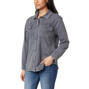 WallFlower Casual Fleece and Plaid Shackets Jackets Juniors for Women, Soft Button-Down (Gray, S)