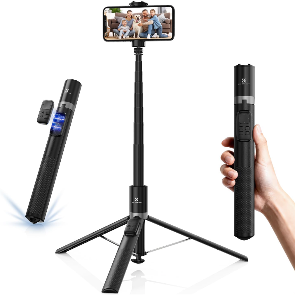 K&F CONCEPT 69" Selfie Stick, Pop Open & Quick Fold Phone Tripod, 360° Rotatable Selfie Stick with 9 Button Bluetooth Remote, Cell Phone Tripod for Travel, Live Streaming, Vloggers