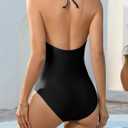Cromi Women's Deep Halter V Neck Backless 1 Piece Swimsuit Black M (M)