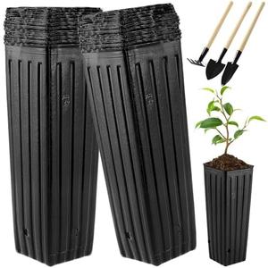 Hzloyat 50 Pcs Plastic Deep Nursery Treepots, 9.8" Tall Nursery Tree Pots, Flower Plant Container Pots for Indoor Outdoor Use